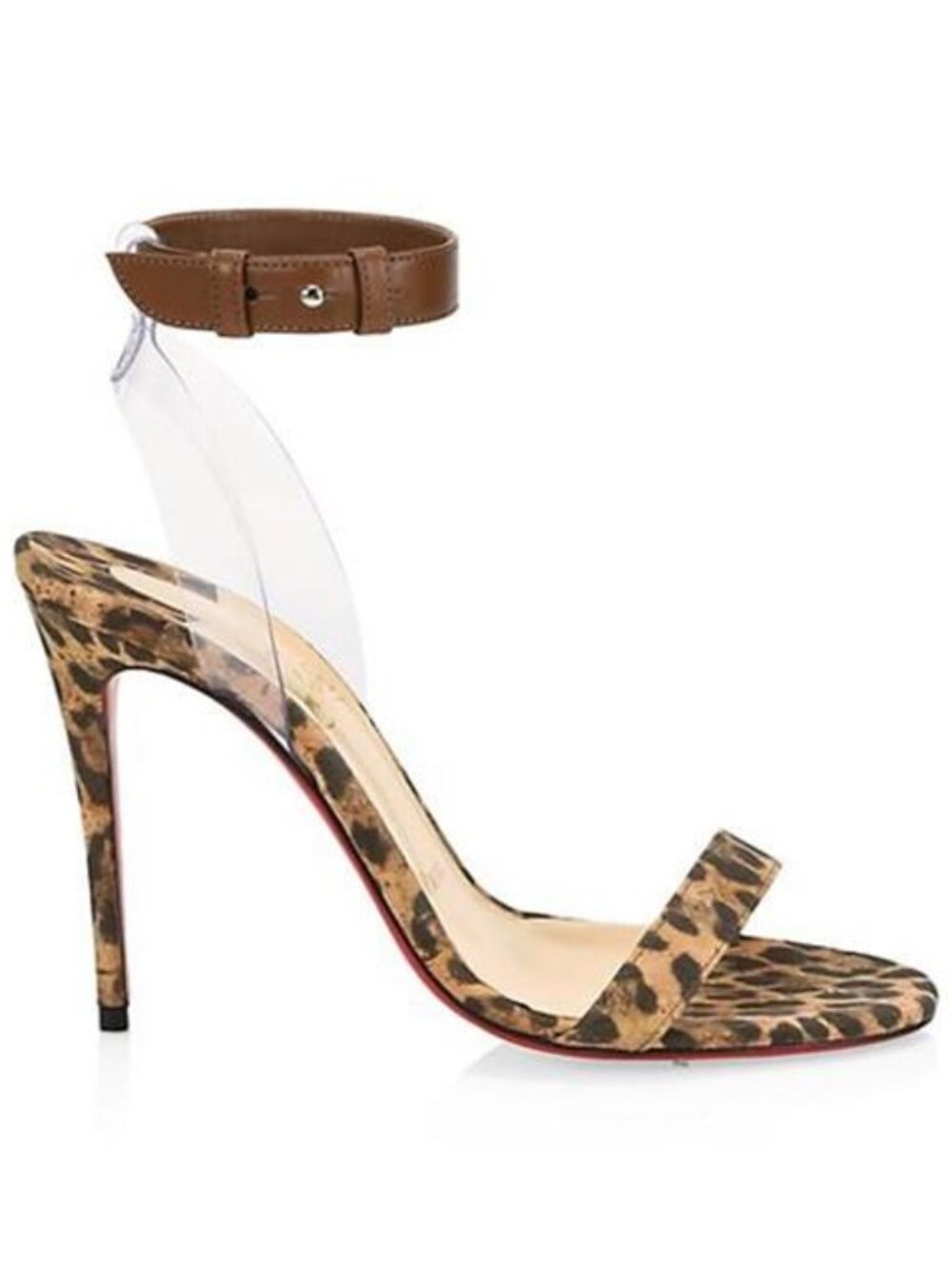 Christian Louboutin JONATINA 100 PVC Ankle Strap Sandal Heels Shoes Leopard
